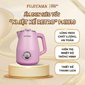 Ấm Siêu Tốc Nhiệt Kế Retro Fujiyama FK1810 1.8L – Inox 304 2 Lớp An Toàn – Hiển Thị Nhiệt Độ – Tự Ngắt Khi Sôi - Màu Hồng Cánh Sen