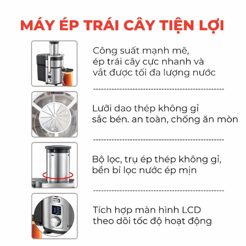  Máy Ép Trái Cây Fujiyama JE962 - Thân Thép Không Gỉ - Công Suất 1000W