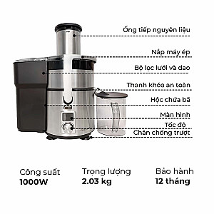  Máy Ép Trái Cây Fujiyama JE962 - Thân Thép Không Gỉ - Công Suất 1000W