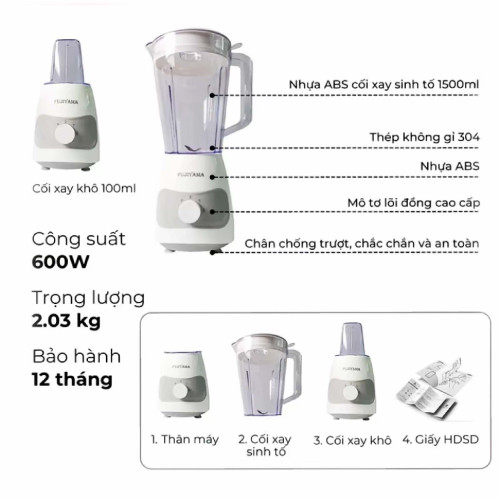 Máy Xay Sinh Tố Fujiyama BL816 - Bộ 2 Cối Đa Năng, Chất Liệu ABS An Toàn, Bền Bỉ – Công Suất 600W