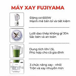 Máy Xay Sinh Tố Fujiyama BL816 - Bộ 2 Cối Đa Năng, Chất Liệu ABS An Toàn, Bền Bỉ – Công Suất 600W