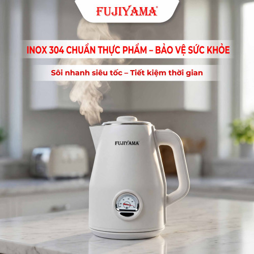 Ấm Siêu Tốc Nhiệt Kế Retro Fujiyama FK1810 1.8L – Inox 304 2 Lớp An Toàn – Hiển Thị Nhiệt Độ – Tự Ngắt Khi Sôi - Màu Hồng Cánh Sen