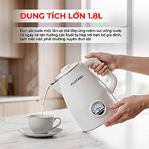 Ấm Siêu Tốc Nhiệt Kế Retro Fujiyama FK1810 1.8L – Inox 304 2 Lớp An Toàn – Hiển Thị Nhiệt Độ – Tự Ngắt Khi Sôi - Màu Hồng Cánh Sen