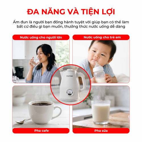 Ấm Siêu Tốc Nhiệt Kế Retro Fujiyama FK1810 1.8L – Inox 304 2 Lớp An Toàn – Hiển Thị Nhiệt Độ – Tự Ngắt Khi Sôi - Màu Hồng Cánh Sen