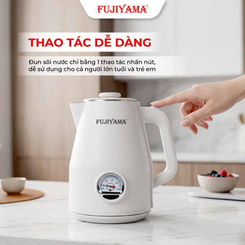 Ấm Siêu Tốc Nhiệt Kế Retro Fujiyama FK1810 1.8L – Inox 304 2 Lớp An Toàn – Hiển Thị Nhiệt Độ – Tự Ngắt Khi Sôi - Màu Hồng Cánh Sen