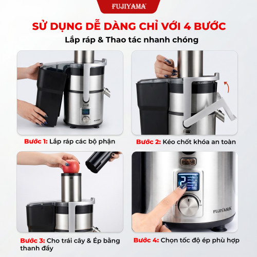 Máy Ép Trái Cây Fujiyama JE962 - Thân Thép Không Gỉ - Công Suất 1000W